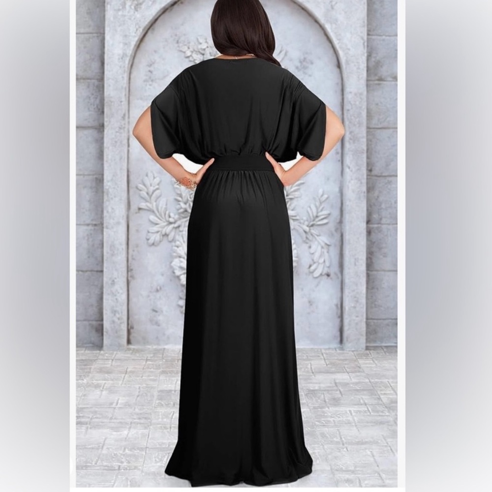 NWT Koh Koh Black Elegant V Neck Slit Short Sleeve Formal Chic Maxi Dress Size S - Picture 2 of 13